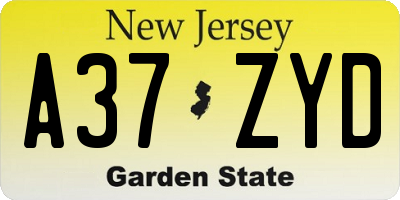 NJ license plate A37ZYD