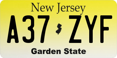 NJ license plate A37ZYF