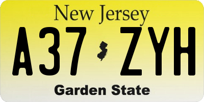 NJ license plate A37ZYH