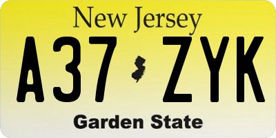 NJ license plate A37ZYK