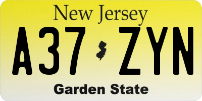 NJ license plate A37ZYN