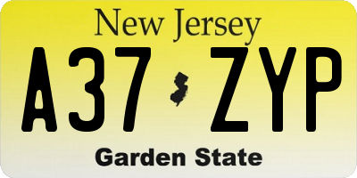 NJ license plate A37ZYP