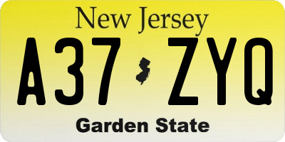 NJ license plate A37ZYQ