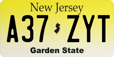 NJ license plate A37ZYT