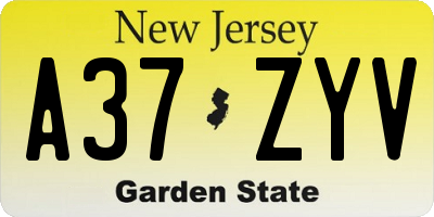 NJ license plate A37ZYV