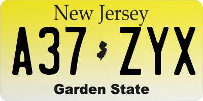 NJ license plate A37ZYX