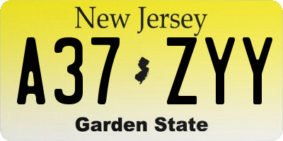NJ license plate A37ZYY