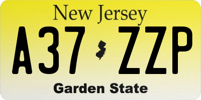NJ license plate A37ZZP