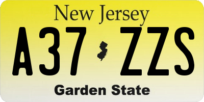 NJ license plate A37ZZS