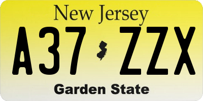 NJ license plate A37ZZX