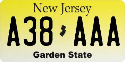 NJ license plate A38AAA