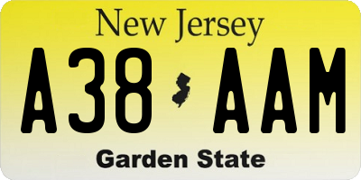 NJ license plate A38AAM