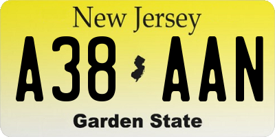 NJ license plate A38AAN