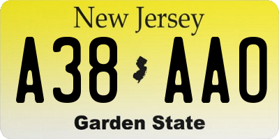 NJ license plate A38AAO