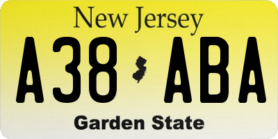 NJ license plate A38ABA