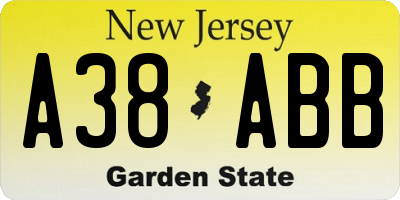 NJ license plate A38ABB