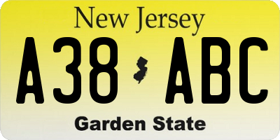 NJ license plate A38ABC