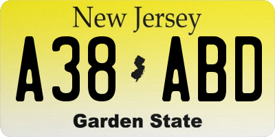 NJ license plate A38ABD