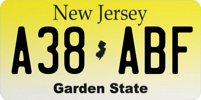 NJ license plate A38ABF