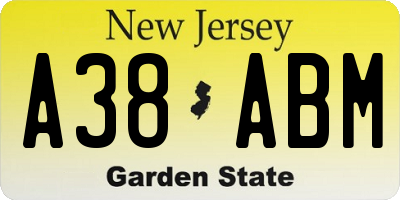 NJ license plate A38ABM