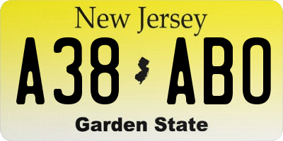 NJ license plate A38ABO