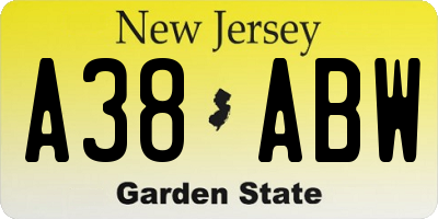NJ license plate A38ABW