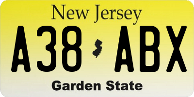 NJ license plate A38ABX