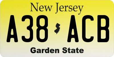 NJ license plate A38ACB