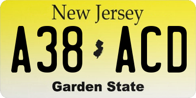 NJ license plate A38ACD