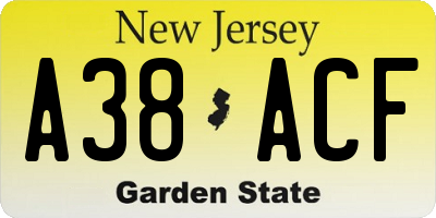 NJ license plate A38ACF