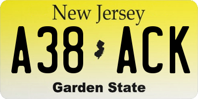 NJ license plate A38ACK