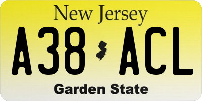 NJ license plate A38ACL