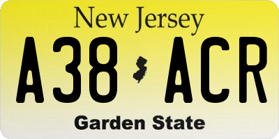 NJ license plate A38ACR