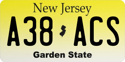 NJ license plate A38ACS
