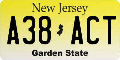 NJ license plate A38ACT