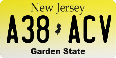 NJ license plate A38ACV