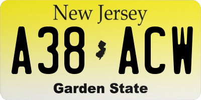 NJ license plate A38ACW