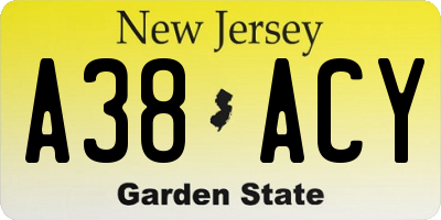 NJ license plate A38ACY