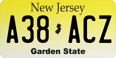 NJ license plate A38ACZ