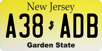 NJ license plate A38ADB