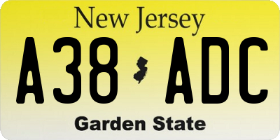 NJ license plate A38ADC