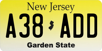 NJ license plate A38ADD
