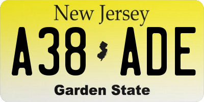 NJ license plate A38ADE