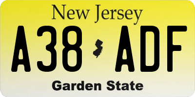 NJ license plate A38ADF