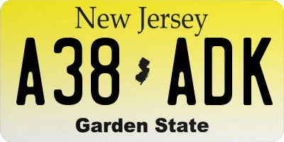 NJ license plate A38ADK
