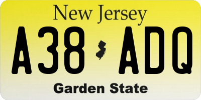 NJ license plate A38ADQ
