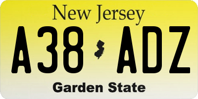 NJ license plate A38ADZ