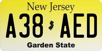 NJ license plate A38AED