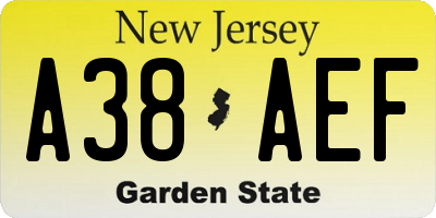 NJ license plate A38AEF