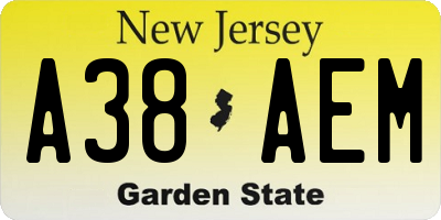 NJ license plate A38AEM